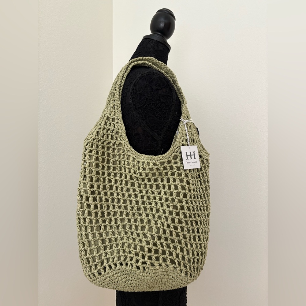 Green Woven Tote Bag with Bohemian Style